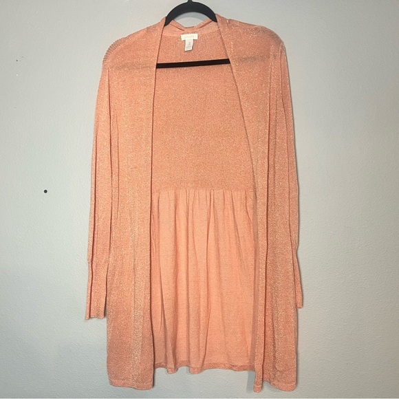 Chico’s Open Front Cardigan Sweater Light Pink Metallic Silver Shimmer Size 3 XL - Picture 9 of 10
